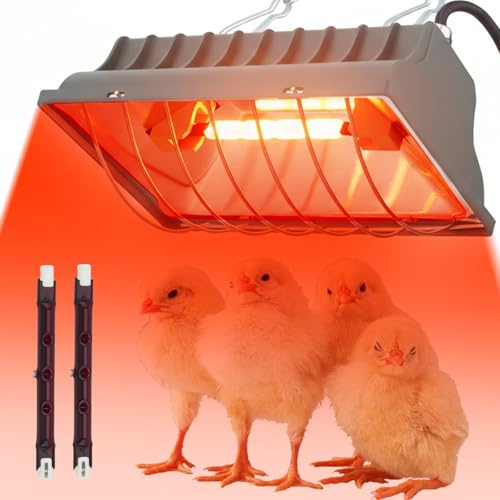 Rotlichtlampe Wärmelampe für Küken, 250W Heizlampe Hühnerstall mit Sparschalter, 2 Temperatureinstellungen, 2 verstellbarer Hängender Kette, Geflügel Coop Heizung für Hühner Enten Welpen Vieh