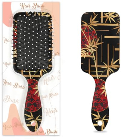 Cepillo de pelo tradicional con patrón de hojas de bambú para mujeres y niñas, cepillo de cerdas de nailon suave antiestático para desenredar, diseño de ventilación ligero para cabello húmedo y seco