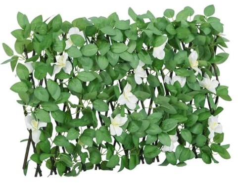 Rankgitter mit Künstlichem Efeu, 5 Stück, erweiterbar 180x30 cm, für Garten, Balkon, Terrasse, PVC-Blätter, Holzrahmen, Sichtschutz, Wanddekoration