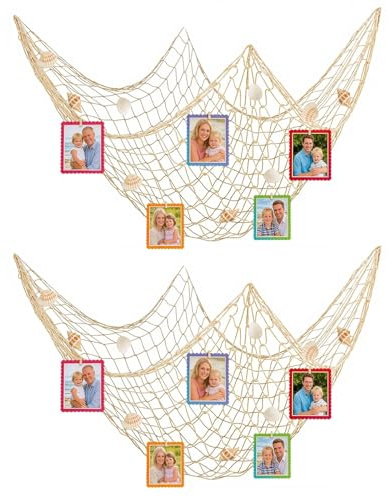 Fish Net Table Covers, 2 Pcs Natural Fish Decorations for Party, Natural Cotton Nautical Tablecloth for Under The Sea Pirate Ocean Beach Hawaiian Party Decorations Tablecloth and Wall Hanging