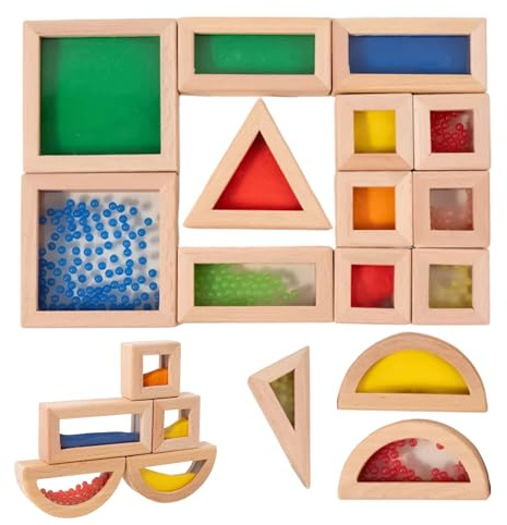 Blocs d'empilage - Jouet éducatif STEM en Bois - 15 pièces - Jouet de Construction pour - À empiler comme Blocs de Construction - Idées Cadeaux d'anniversaire - pour la Maison, la Maternelle