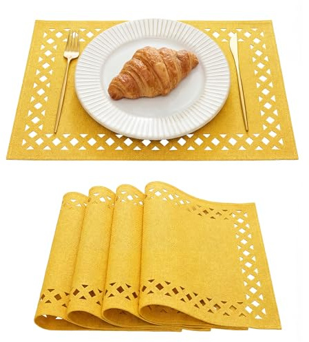 Artoid Mode Platzsets de estilo rústico de campo geométrico de verano en amarillo, juego de 4, 30 x 45 cm, decoración de mesa de temporada para vacaciones y fiestas en la cocina