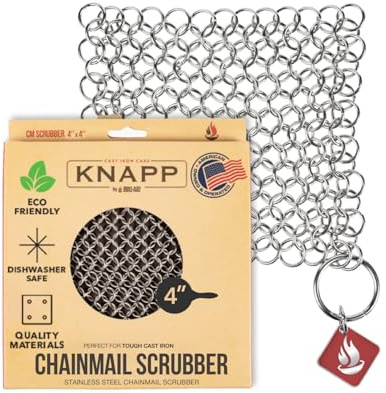 CM SCRUBBER Knapp Made Original 4 Chainmail Scrubber - Cleaner For Cast Iron, Stainless Steel, Hard Anodized Cookware and Other Pots & Pans