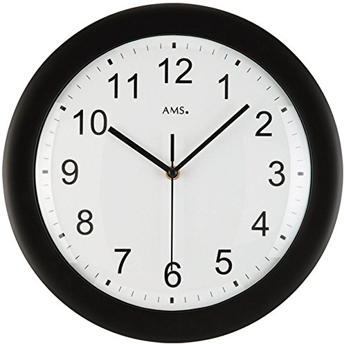 Runde AMS 5935 Wanduhr klassische Funk Wanduhr gut lesbar Schwarze Rahmen Küchenuhr Büro