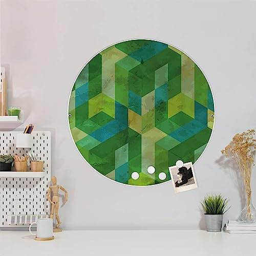 banjado Magnettafel Ø 47cm Weiß - Magnetwand aus Metall - Magnetpinnwand als Memoboard - Pinnwand Magnettafel Küche, Büro, Kinderzimmer inkl. 4 Magnete & Montageset - Grüne Würfel