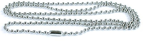 Ball Chain Dog Tag Necklace - 4 and 24 Inches Long - 2.0 or 2.4mm Bead Size - Matching Connector - Adjustable Metal Bead Chain, 2.4 mm x 10 Pack, Metal, No Gemstone