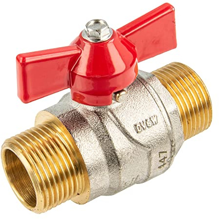tecuro Kugelhahn, beidseitig Außengewinde G 1 Zoll (DN 25) Flügelgriff, Messing vernickelt, beständig für Kalt- und Warmwasser, Dampf, Mineralöl