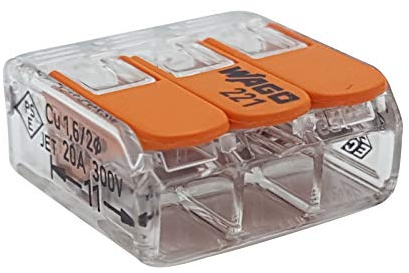 100 Stück Wago 413 Verbindungsklemme 3 Leiter mit Betätigungshebel 0,2-4 qmm kleine Bauform, transparent | Transparente Hebelklemmen in kleiner Bauform, ideal für starre und flexible Leiter, werkzeuglose Elektroinstallation