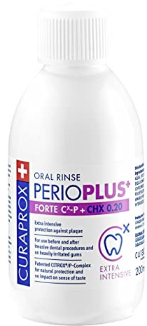 Curaprox Perio Plus Forte Mundspülung, Weiß, Swiss Design | Kurzzeitige Unterstützung nach Zahnbehandlungen | Höchste Wirkstärke mit CHX & Citrox® | 200-ml-Flasche