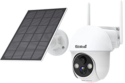 JideTech WLAN Überwachungskamera Aussen Solar Akku 2MP PTZ 355°/100° Infrarot Nachtsicht 20M Duale Kabellos Antenne 2.4GHz WiFi 2-Wege-Audio PIR Bewegungssensor Micro-SD-Kartenslot IP66 Wasserdicht