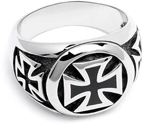 Schmuck-Checker Eisernes Kreuz Herren-Ring aus 316L Edelstahl Siegelring mit 3 Eisernen Kreuzen silber schwarz Biker-Schmuck Geschenk