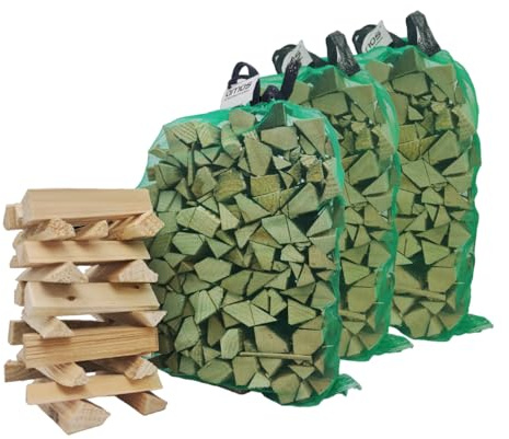 AMOS Kiln-Dried Kindling Wood – 3 Bags (approx. 9–12kg), Eco-Friendly Easy-Light Natural Firelighters for Wood Burning Stoves, BBQs, Pizza Ovens & Log Burners