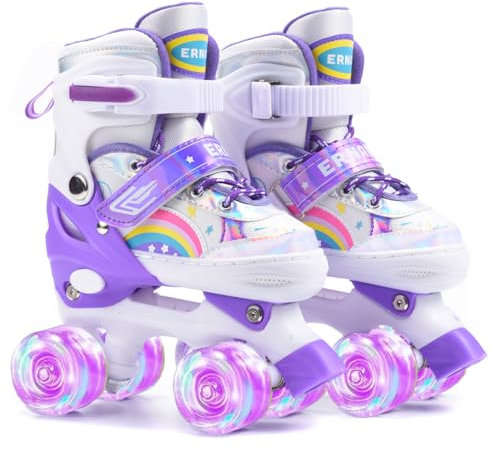 ERNAN Rollschuhe Mädchen Verstellbar.komfortabl LED Rollerskates für Jugendliche und Anfänger.4 Größen verstellbar,Rollschuhe für Mädchen,Jungen und Anfänger (Purple, M)