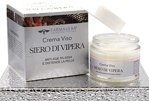 FARMAVERA Crema al Veleno di Vipera, Crema Viso Antirughe Donna/Uomo, Siero di Vipera Idratante Viso-Contorno Occhi-Collo-Pori Dilatati 50 ML