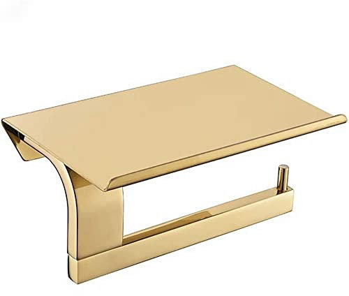 SXLSZ Toilettenpapierhalter mit Ablage, 304 Edelstahl Klopapierhalter Wandmontage Toilettenpapierhalter Badaccessoires, WC-Papierhalter für Badezimmer Toilette Küche, Schraubmontage,Gold