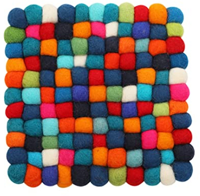 Filzkugel Untersetzer Quadratisch Pom Pom Untersetzer Hitzebeständig Wolle Filzmatte Bunt 20cm Kissen Filzkugel Untersetzer