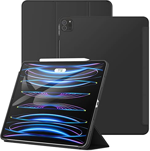 JETech Hülle für iPad Pro 12,9 6./5. Gen (2022/2021), Schwarz | PC-Hartschale, Soft-Touch Oberfläche, Tablet-Ständer, Stoßschutz