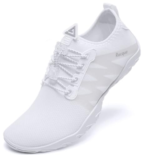 Racqua Schwimmschuhe Damen & Herren - Barfuß Schnelltrocken Wasserschuhe Badeschuhe Erwachsene Weiß EU38