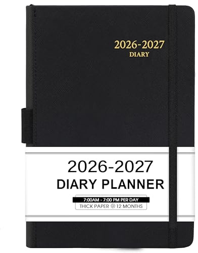 Dagbok 2024 – Dagbok 2024 dag till sida med månatliga flikar, från januari 2024 till december 2024, A5-storlek, Anteckningsbok Skrivbok, fodral i fuskläder, svart