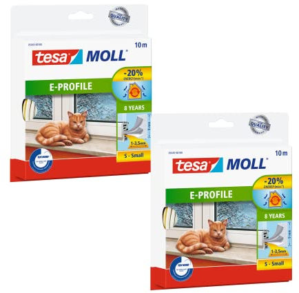 tesamoll E-Profil Gummidichtung im 2er Pack - Selbstklebende Dichtung zum Isolieren von Spalten an Fenstern und Türen - Weiß - 2x 10 m x 9 mm x 4 mm