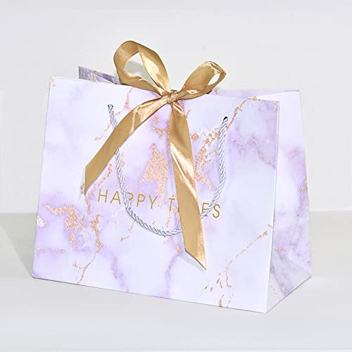 10 Stück Elegant Marmor Papiertüten Geschenktüten mit Schleifenbändern,36x25x12cm Geschenkbeutel mit Griffen,Geschenktasche für Geburtstag Hochzeit Feiern Party Weihnachten Geschenken,Rosa Gold Band