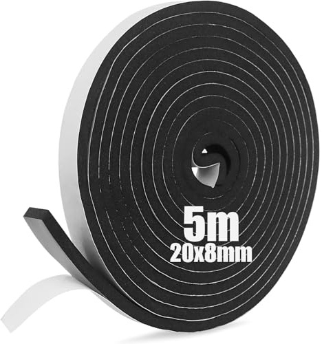 SDLDEER Moosgummi Selbstklebend Dichtungsband Selbstklebend Schaumstoff Klebeband für Fenster Türdichtungen Siegel Anti-Kollision Schalldämmung (20mm(B) x8mm(D) x5m(L))