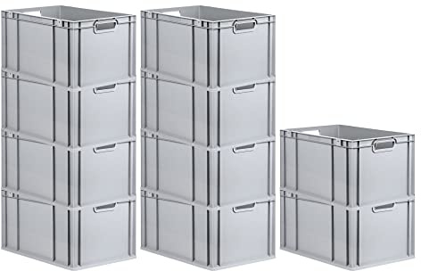 PROREGAL SET SUPER ÉCONOMIQUE 10x Bac Euro NextGen Economy | Poignées ouvertes | HxLxP 32x40x60cm | 65 litres | Eurobox, boîte industrielle, boîtes de rangement, empilables
