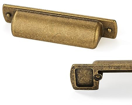 CABDM 10 Stück Messingbecher, 76 mm, von Mitte zu Mitte, Schubladengriffe, antikes Messing, für Küchenschrank, Hardware, Vintage-Stil, Gold, Schrankgriffe, Schubladen, Griffe aus Messing