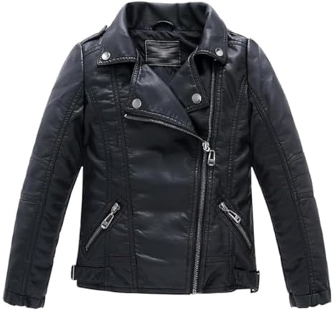 Lengender Giacca in finta pelle per ragazze, cappotto in finta pelle, giacca da motociclista per bambini
