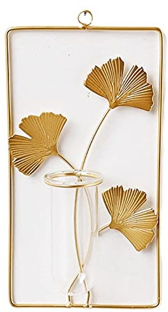 HASMI Blumentopf hängend Wandhängende Pflanzenvase mit Metall-Ginkgoblatt-Rahmenständer, geometrische Glas-Reagenzglas-Hydrokultur-Pflanzgefäße Blumentopf Balkon (Color : B)