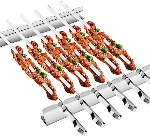 tinysiry 2 uds Kabob Rack en Forma de V 6 Ranuras Soporte para Pinchos, Soporte para Pinchos de Barbacoa de Acero Inoxidable Utensilios, Parrilla para Barbacoa brochetas para Parrilla o Horno Plata