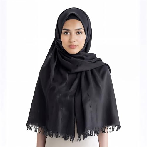 KARMA.DIEM Premium Hijab – Weiches & Leichtes Kopftuch für Damen | Satin-Soft & Atmungsaktiv | 180×65 cm – Ideal für Alltag, Reisen, Ramadan, Eid al-Fitr & Eid al-Adha - Schwarz