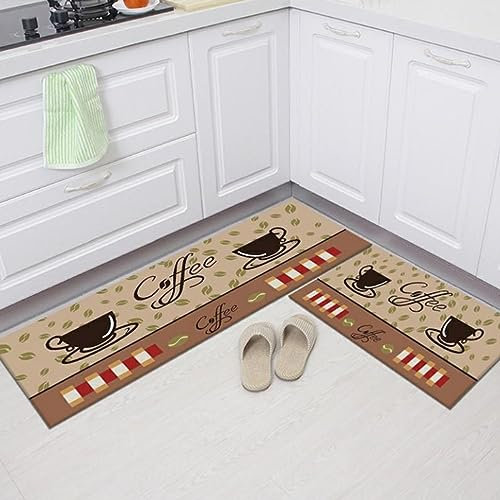 2Stk Küchenteppich 40X60+40X120Cm Kaffee Küchenläufer Teppich Für Küche Waschbarer rutschfest Läufer Küchenmatte Weich Und Superabsorbierend Waschbar In Waschmaschine