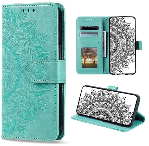 CASEONJAN Handyhülle für iPhone 12 / iPhone 12 Pro Hülle, PU Leder Klapphülle mit [Kartenfach] [Magnetverschluss], Flip Case Handytasche Prägung Schutzhülle für iPhone 12 / iPhone 12 Pro (Grün)