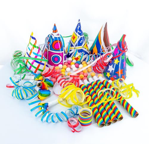 SPARKLERS CLUB Kit Cotillons 5 Pers pour Nouvel an 2025 ! Inclut 5 Sarbacanes Sécurité, 5 Chapeaux, 5 sans Gêne, 30 Serpentins et 100 Boules. Idéal pour Le Réveillon, Créez des Souvenirs Mémorables