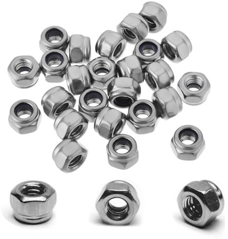 100PCS M4 Locknuts Metric Nylon Inserted Hex Lock Nuts Self-Lock Nylon Insert M4x0.7mm 304 Stainless Steel Self Locking 7mm Hex Nut Driver Tiny Nut for RC Cars 3D Printer