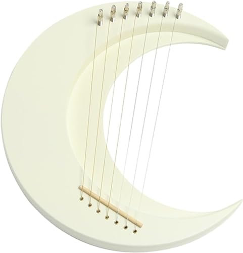 Gvqng Holzsaiteninstrument, Leierharfen mit Stimmschlüssel, Tragbar Lyra-Harfen-Instrument, 7-saitige Lyra-Harfen, Tragbar Streichinstrumente des Orchesters, Mond Design,Weiß,28 * 30cm
