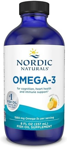 Natural Omega-3, Lemon Flavor - 1560 mg Omega-3 - Fish Oil - EPA & DHA - Immune Support, Brain & Heart Health, Optimal Wellness - Non-GMO - 48 Servings, 237ml