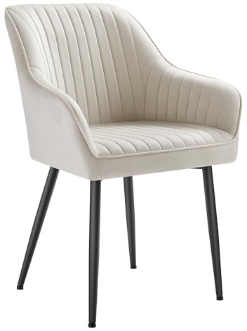 SONGMICS Chaise Salle à Manger, Chaise de Cuisine, Fauteuil en Velours, Rembourrée, avec Accoudoirs, Charge Max. 120 kg, Pieds en Métal, pour Salle à Manger, Beige Cappuccino et Noir d'Encre LDC087W01