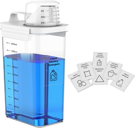 Anhow 2300ml Waschmittel Aufbewahrung, Waschpulver Aufbewahrungsbox mit Messbecher Aufbewahrung Vorratsgläser und 6pcs Kategorie Aufkleber für Waschmittel, Waschpulver - Transparent