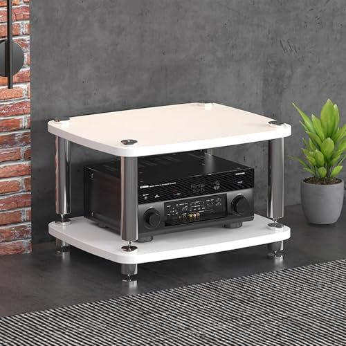 GUAWJRZDP Hölzerner Hi Fi Regal, Hi Fi Rack mit Stoßdämpfenden Füßen, Audio Rack Hi Fi Regal, Record Player Stand for Entertainment-Stereo, Rack-Audio-Tower mit Metallstahlrahmen(Wit,2-Tier)