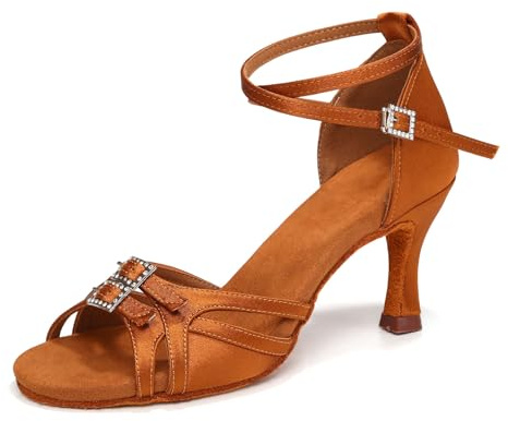 ZYXWVU Scarpe da Ballo Latino da Donna Raso Professionale Scarpe da Ballo Sala da Ballo Danza Pratica Scarpe Marrone, 38 EU