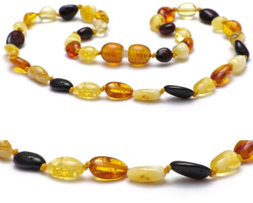 Bernsteinkette aus echt baltischem Bernstein – für Damen & Herren & ganze Familie– Edelsteinkette & Glücksbringer – Echter Bernstein Schmuck - Weinachtsgeschenke kleinigkeiten (BUNT, 31 CM)