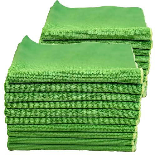 KARVERS Mikrofasertücher 20er Set, 40x40 cm, 430 g/m², Universaltücher zum Reinigen, Reinigungstücher, Geschirrtücher, Wiederverwendbar für Haus, Fenster, Auto, Grün