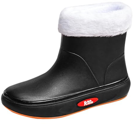 Bottes en Caoutchouc Femmes Pluie Basses Imperméables, Bottes en Caoutchouc Femmes Pour Pluie Élégantes Avec Poils Jardinage Chaussures de Travail Plante Bottines Femmes Hiver Rembourrées Ankle Boot