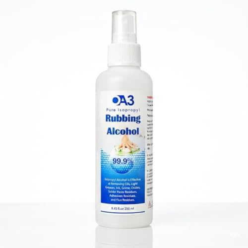 0A3 Isopropyl Alcohol Bottle | 99.9% Pure & Fast Dry | Cosmetic & Lab Grade IPA Cleaning Solution for Electronics Glass Lenses Screens & Surfaces | Residue Free Quick Evaporation (250ml)