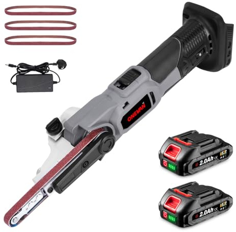 Cordless Belt Sander Battery Belt Grinder - 6 Speed 35° Adjustable Electric Sander, with 3 Sanding Belts, 2 * 2.0Ah Battery, for Sanding in Narrow or Corner Spaces