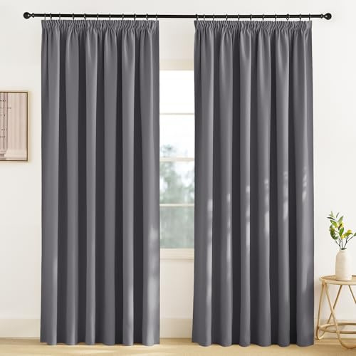 KGORGE Raumteiler Vorhang Blickdicht Thermovorhang Hitzeschutz Kräuselband | Grau,1er Set,H245 x B200 cm,Extra Breite Thermo Vorhang gegen Hitze für Schienensystem,Verdunkelung,Sonnenschutz,Wohnzimmer