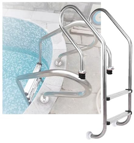 Swimming Pool Ladder,2/3 Steps Heavy Duty Pool Step with Curved Handrail, Stainless Steel Step for Water Park Fish Pond(Pre-buried,2-Steps1.0mm)