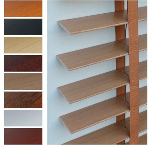 Generisch Holzjalousie Umweltfreundliche Farbe - Sonnenschutz/Sichtschutz/Feuchtigkeitsbeständig - Leicht zu reinigen Ideal für Wintergärten/Balkone/Küche,Büro(Light Brown)